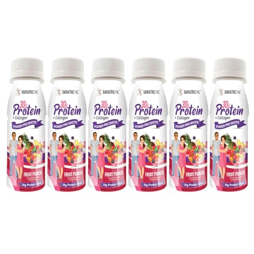 BariatricPal 30g Whey Protein & Collagen Sugar-Free Power Pro Shots – Fruit Punch (6 Bottles)