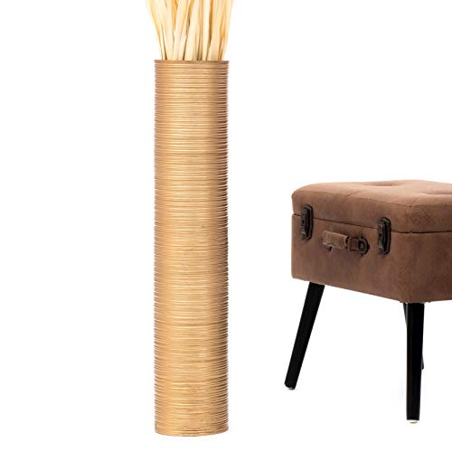 Leewadee Jarrón De Suelo Grande para Ramas Secas Decorativas Florero Alto De Piso Decoración Casa 75 cm, Madera de Mango, Dorado