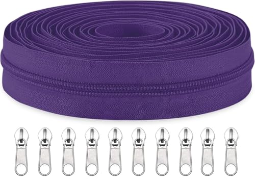 Image of Zipper Roll (Number : 5) 5 Meter with 10 Zip Puller - Two Way Open-Ended Nylon Zipper (Purple, 5 Meter)