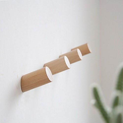 Astra GourmetQQW Natural Wooden Coat Hooks Wall Mounted - Vintage Single Organizer Hangers, Handmade Craft Hat Rack (Beech Wood, pack of 4)