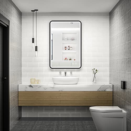 Ftoti 36X24 Inch Led Bathroom Mirror With Lights, Black Metal Frame Mirror, Wall Mounted Lighted Vanity Mirrors For Wall, Anti Fog Dimmable Led Mirror For Makeup #TOP1