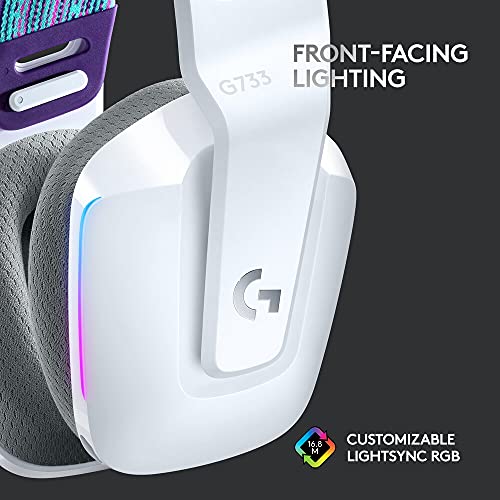 Image of Logitech G 733 LIGHTSPEED Wireless Gaming Headset with Headband, Lightsync RGB, Blue VO!CE Microphone Technology, Pro G Speakers, Ultralight, 29-Hour Battery Life, 20 m Range - White