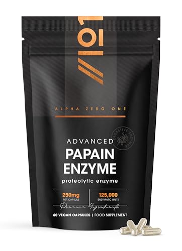 Papain Enzyme 125,000 Enzymatic Units – High Strength Proteolytic Enzyme Supplement – 90 Vegan Capsules- Resealable and Recyclable Pouch by Alpha01