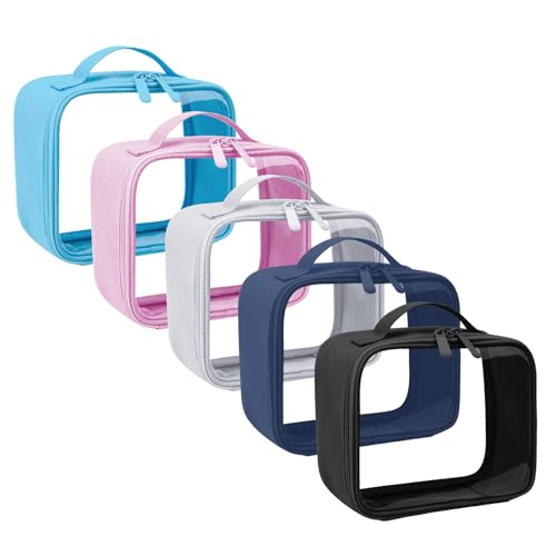 ANRUI 5 Pezzi Beauty Case Trasparente da Viaggio, TSA Borsa Trasparente Aereo per Trasporto di Liquidi, Sacchetti di Trucco Viaggio Borsa da Toilette per Donna Uomo, Mix