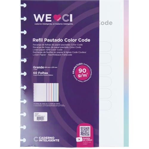 Refil para Caderno Inteligente, Grande, 200 X 275 mm, Colorcode, 60 folhas, Caderno Inteligente