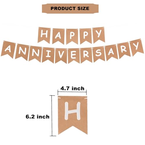 Image of Happy Anniversary Banner Balloons Wedding Love Party and Background Indoor Outdoor Decorations (Kraft Banner)