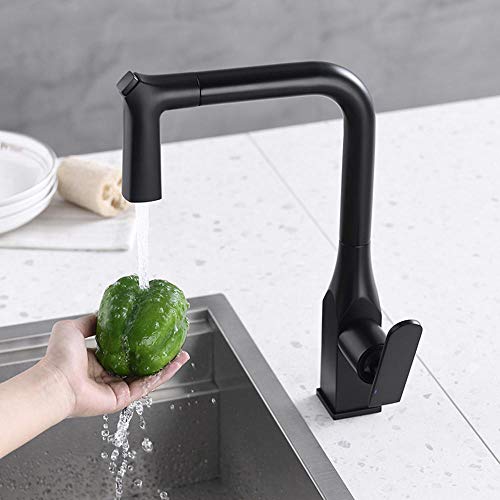 Robinet de cuisine noir avec douchette extractible et buse pivotante à 2 modes pour évier - 7