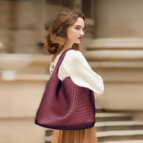 Image of JINMANXUE Woven Tote Bag for Women, Fashion Hobo Handbag, Travel Top-handle Shoulder Bag, Beach Underarm Bag with Purse