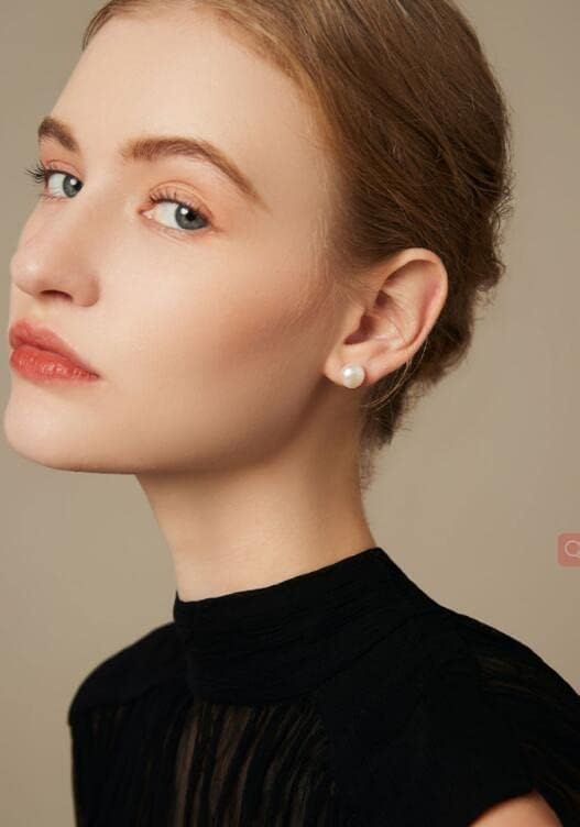 Cowlyn Pearl Stud Earrings 14k Gold Plated 925 Sterling Silver Post Hypoallergenic Earring, Freshwater Cultured Pearl Earrings Shiny Earrings for Women 6-10mm - Image 3