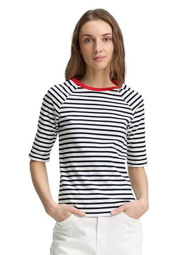 TOM TAILOR Denim Camiseta de Rayas para Mujer, 25924 - Navy White Stripe, L