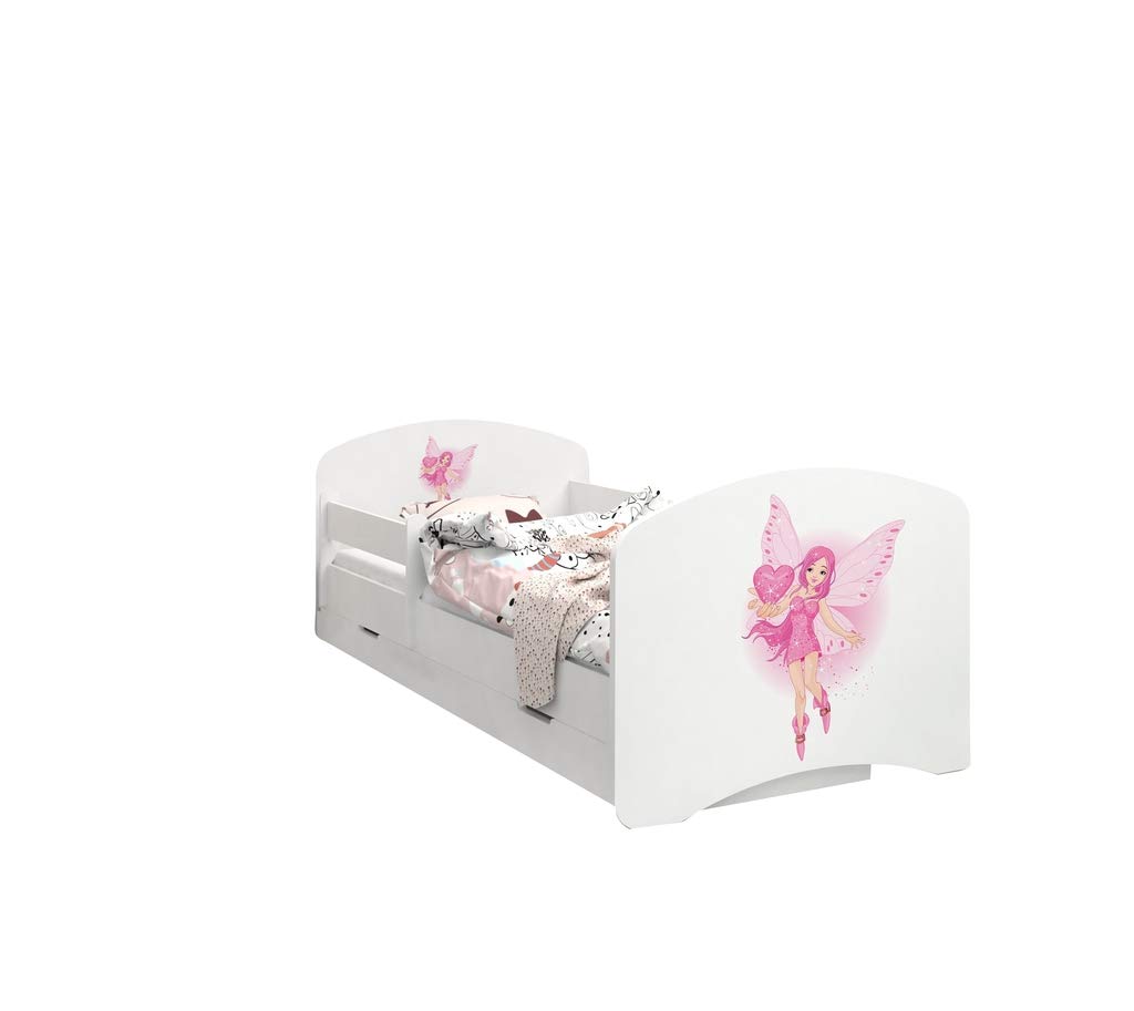 Happy Babies - Dwustronne łóżko dziecięce z szufladą Nowoczesne wzornictwo z bezpiecznymi krawędziami i zabezpieczeniem przed upadkiem materac piankowy 7 cm. (190x90, 43. księżniczka z sercem)