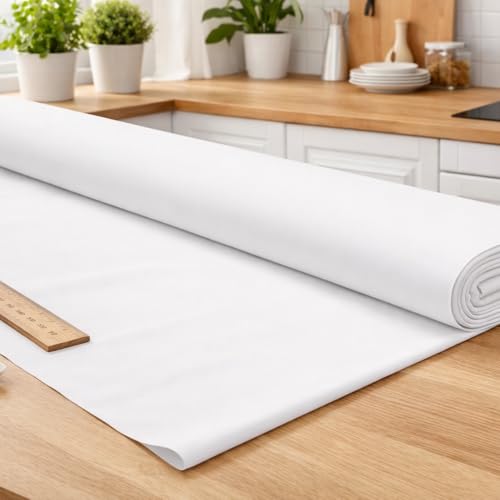 Uni Stoff Meterware 1 Meter 160 cm Baumwolle Linon Weiß – einfarbiger Baumwollstoff schadstoffgeprüft, kochfest bis 95 °C, pflegeleicht, ca. 130 g/m², hergestellt in Europa