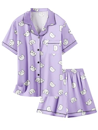 Image of Girls & Womens Satin Pajamas Set, Silk Button-Down Sleepwear 2 Piece Nightwear, 3 Years - Women XXL