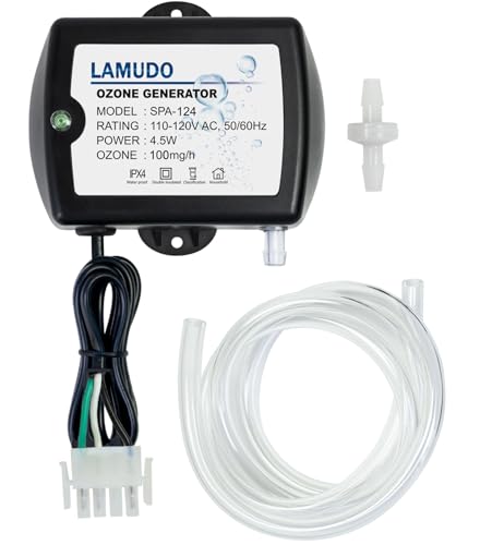 Lamudo Ozone Generator for Hot Tub and Cold Plunge, SPA-124 Ozonator for Swim Spas, Mini Portable Ozone Machine with Check Valve and Tubes, Replace HCD-55(AMP-4 Plug)