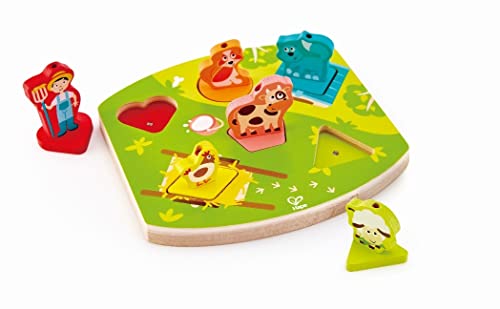 Hape Bauernhof-Geräusche-Puzzle - Soundpuzzle, aus Holz, Lernspielzeug mit Tiergeräuschen, Motorik- und Wahrnehmungstraining, pädagogisches Spielzeug für Kinder ab 18 Monaten