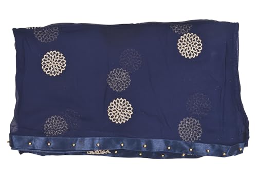 Image of YOUTHQUAKE Golden Floral Embroidery Work Chiffon Dupatta for Womens & Girls with Fancy Moti Lace