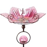 MUMTOP Glass Bird Baths for Outdoors, Flower Bird Baths Bowl with Solar Crackle Glass Globe Lights Decorations and Metal Stake for Outdoor Garden Yard Lawn Outside, Pink