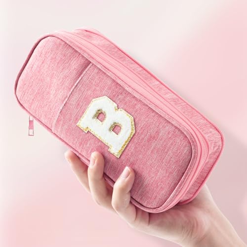 Image of Large Capacity Pink Pencil Case, Cute Pencil Case Pencil Pouch with Zipper For Girls Women, Expandable Preppy Pencil Bag Large Storage High Capacity Bag Organizer for School Home Office Supplies, B