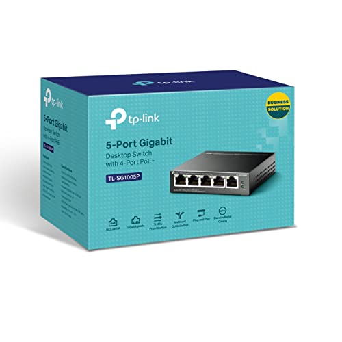 Image of TP-Link 5 Port Gigabit Desktop Switch | 4 Port PoE 65W | 802.3af Compliant | Shielded Ports | Traffic Optimization | Plug and Play | Sturdy Metal (TL-SG1005P)