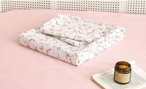 Image of Glace Cotton 220 TC Single Bedsheets Soft Breathable Fabric Elegent Design| Wrinklefree (Size-60 X 90 Inch) with 1 Pillow Covers (Size-17 X 27 Inches, Beige Flower)