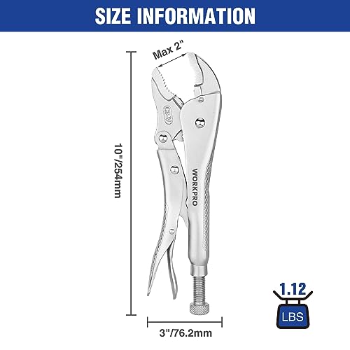 WORKPRO Locking Pliers, 10-inch Curved Jaw Vice Grips pliers, Chromium-Vanadium Steel Locking Pliers with Wire Cutter, Locking Adjustable Vise Grips for Clamping Twisting Welding - Image 5