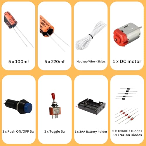 Lalitha electronic components kit - Breadboard kit with 350+ components electronics kit includes breadboard, resistor kit, capacitors kit, transistors kit for prototyping projects, DIY Hobby projects