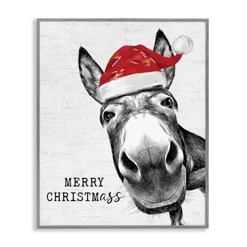 Funny Donkey Christmas Farmhouse, 16 x 20 Inch Framed Giclée Print
