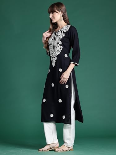 Image of INDO ERA Womens Straight Embroidered Chikankari Kurta