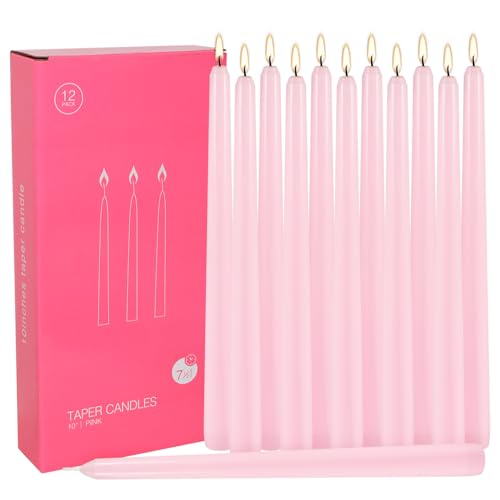 12Pack 10 Inch Pink Taper Candles Mothers Day Gifts for Mom Unscented Smokeless and Dripless Candlestickst 8 Hours Long Burn Time Candle for Valentines Day Wedding Home Dcor