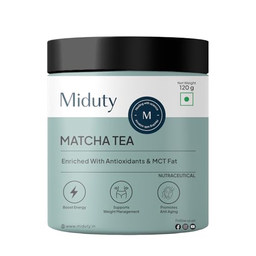 Image of Miduty Matcha Tea Powder - Premium Culinary Grade - Sourced from Shizuoka, Japan - Supports Sustained Energy & Focus - With MCT Oil & Coconut Milk - 120g
