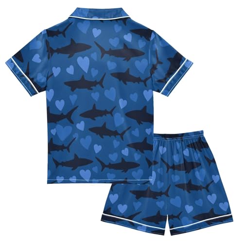 ALAZA Black Shark Heart Satin Pajamas Set Short Sleeve Button Down Sleepwear Summer Pjs 2 Piece2