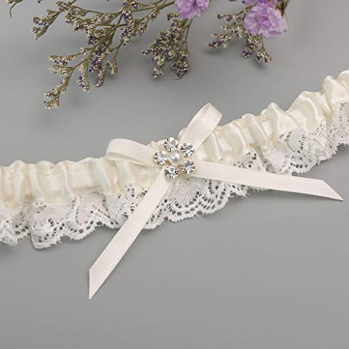Gargala Wedding Garters For Bride Garter Ivory White Garter Bridal Garter With Rhinestone Satin Bow Plus Size Option (M: 16") #TOP3