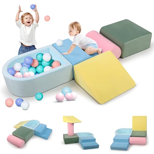 5-Piece Set Baby Climbing Toys For Toddlers 1-3, Foam Climbing Blocks With Ball Pit For Baby, Soft Toddlers Climbing Toy Indoor, Soft Foam Blocks Activity Play Set For Climbing Crawling And Sliding
