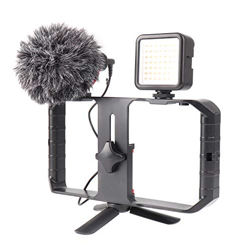 FocusFoto PRO U-Rig Smartphone Video Camera Cage Mount Holder Stabilizer Handle Grip with BOYA by-MM1 Microphone Mic+ 49 LED Light+ Mini Tripod Kit for Mobile Phone iPhone Filmmaking Videomaker - Image 4