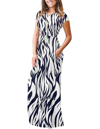 Image of MISFAY Women's Short Sleeve Maxi Dresses Long Casual Dresses with Pockets | Empire Elastic Waist, Crew Neck, Floor Length, Strentchy Flowy A Line Fit, Loose Plain Summer Outfits, Vacation Wear