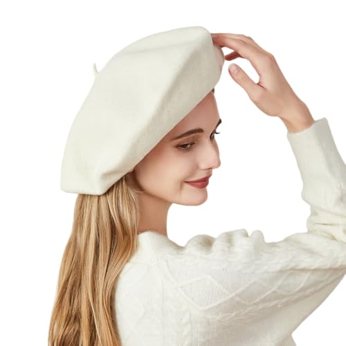 Recapitula Oversize Wool French White Beret Hats For Women Man Painter Hat Classic Painter'S Hat Girl Solid Color Classic Beanie Winter Warm Hats Cap For Woman. cover