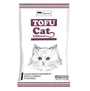 Petcrux Tofu Cat Litter Natural Cat Litter Flushable Cat Litter Clumping Plant Cat Litter Ultra Odor Control Cat Litter Dust Free Low Tracking Cat Litter 6 L - 2.5 Kg Lavender Flavor (Pack of 1)