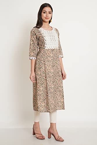 Image of Amazon Brand - Anarva Jaipuri Cotton Printed Straight Kurta for Women