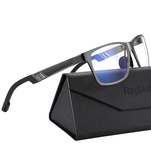 Metal Blue Light Blocking Glasses for Men Women, Rectangle Frame with Anti-Glare Computer Gaming Glasses