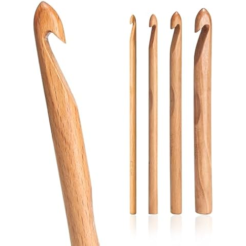YOJOB Crochet Hooks Set of 4 Sizes in 6mm, 8mm, 10mm, 15mm, Large Crochet Hook, Wooden Jumbo Crochet Hook for Chunky Yarn Cover
