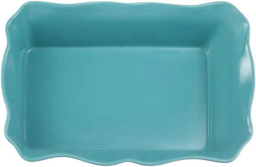 Pioneer Woman Flea market 2-Piece Rectangular Ruffle Top Ceramic Bakeware Set, Casserolla,Peach Cobbler,Apple Pie Dish.