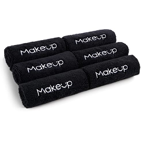 Homexcel Makeup Remover Cloth 6 Pack,Premium Washable Soft 13X13 Inch Facial Cleansing Makeup Towels,Quick Dry Microfiber Face Towels Washcloths For All Skin Types,Black #TOP22