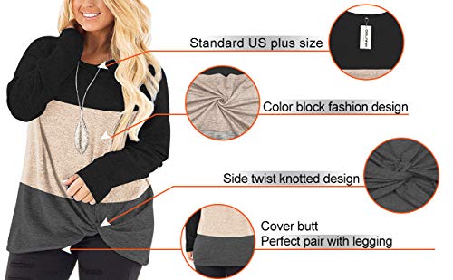 Image of DOLNINE Womens Plus Size Knotted Tops Long Sleeve Tee Shirts Loose Casual Blouse