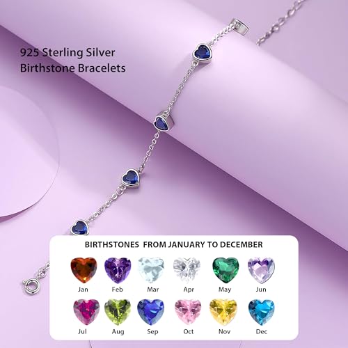 925 Sterling Silver Birthstone Bracelet 12 Color Options Diamond Heart Bracelet Jewelry Gift for Women3