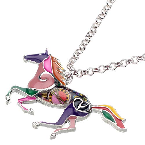 Bonsny Enamel Running Horse Necklace Pendant Chain Zinc Alloy Animal Lovers Design 18" (Purple) #TOP1