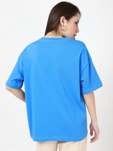 Image of Bewakoof Women's Solid Oversized Fit Half Sleeve Round Neck Cotton Jersey T-Shirt