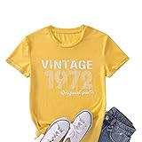 Womens Summer Vintage 1972 Shirt 50th Birthday Gifts Idea Shirts Round Neck Short Sleeve Retro Original Part Letter Top(Yellow,X-Large)