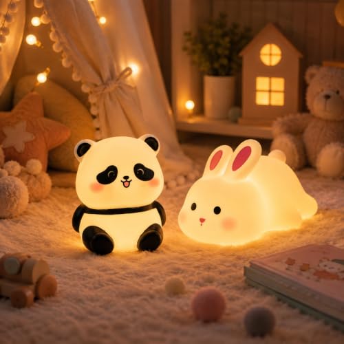 Image of Cubbie Sitting Panda & Naughty Bunny Night Light Combo for Kids, Pack of 2 (Cute Panda & Bunny)