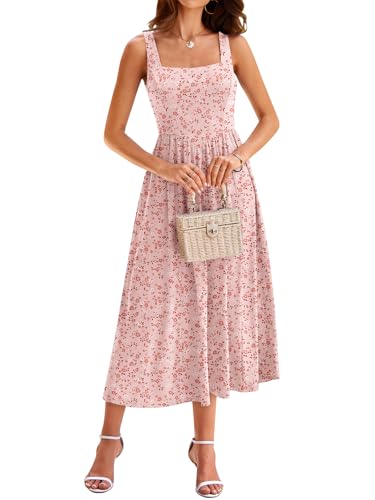 YATHON Womens Dresses Spring 2026 Pink Floral Maxi Tea Party Garden Party Cocktail Dress Formal Wedding Guest Attire (YT638-Pink W Floral 03,M)