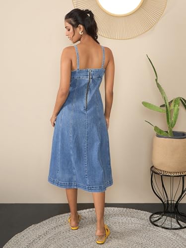 Image of StyleStone Women's Denim Dress with Shoulder Straps
